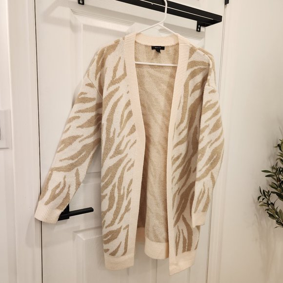 Women's RW&Co. Beige & Cream Zebra Pattern Open Cardigan - Picture 1 of 7